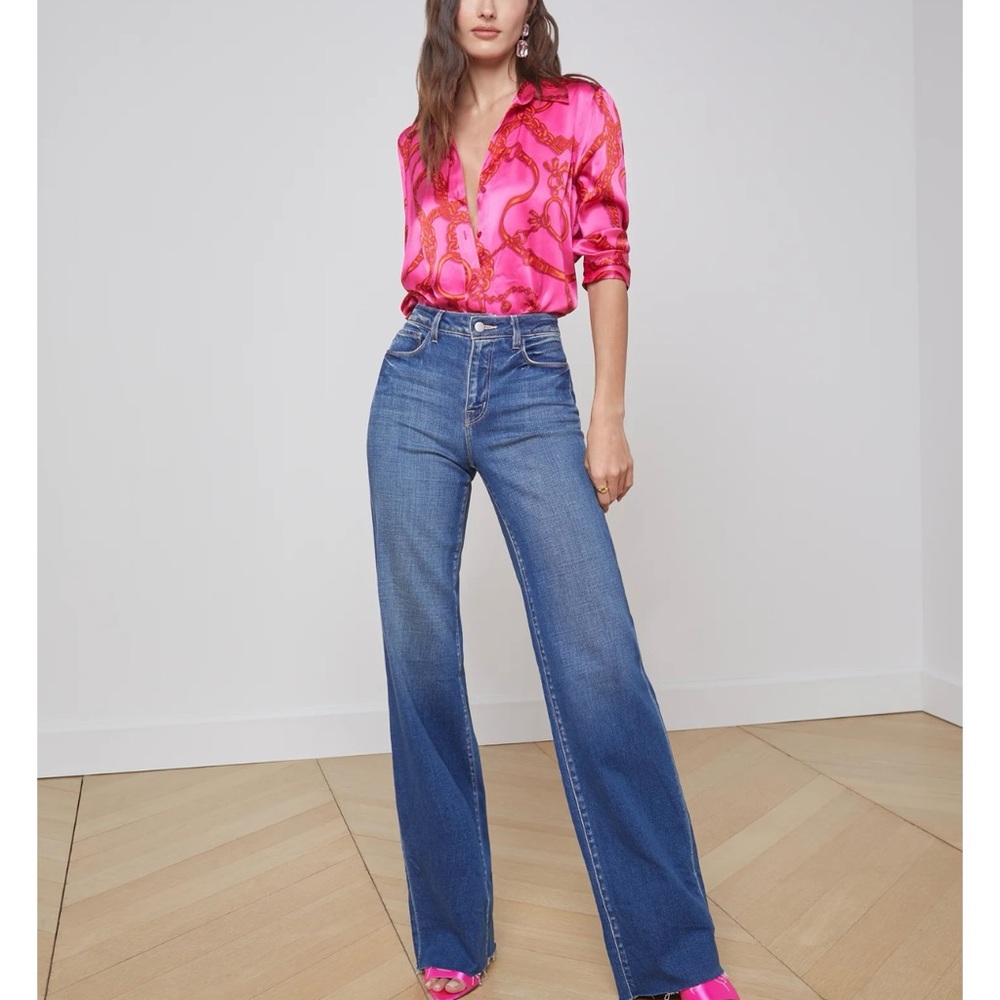 L'AGENCE Blue Flare Wide Leg Jeans